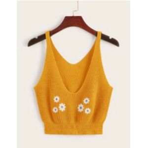 Daisy Floral Embroidered Cropped Tank Top Small